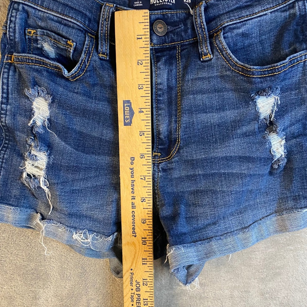 Hollister Denim Shorts Womens 3 High-Rise Short-Short Blue Distressed EUC - Picture 4 of 6